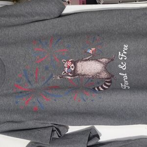 Gray Graphic Tee with Raccoon Design